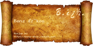 Benz Ákos névjegykártya